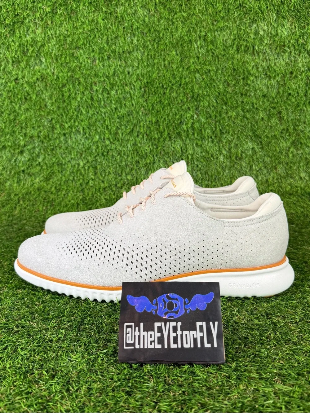 NEW Cole Haan 2.Zerogrand Laser Wingtip Oxford Sea Stone Oyster Nubuck Mens 10.5